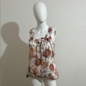 H&M Cream Floral Bow-Front Sleeveless Camisole with Rust Flowers